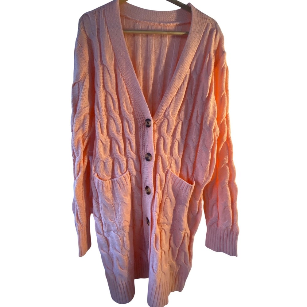 Define Your Fashion‎ Cable Knit Long Cardigan Sweater Peach XL Cozy Soft Great!